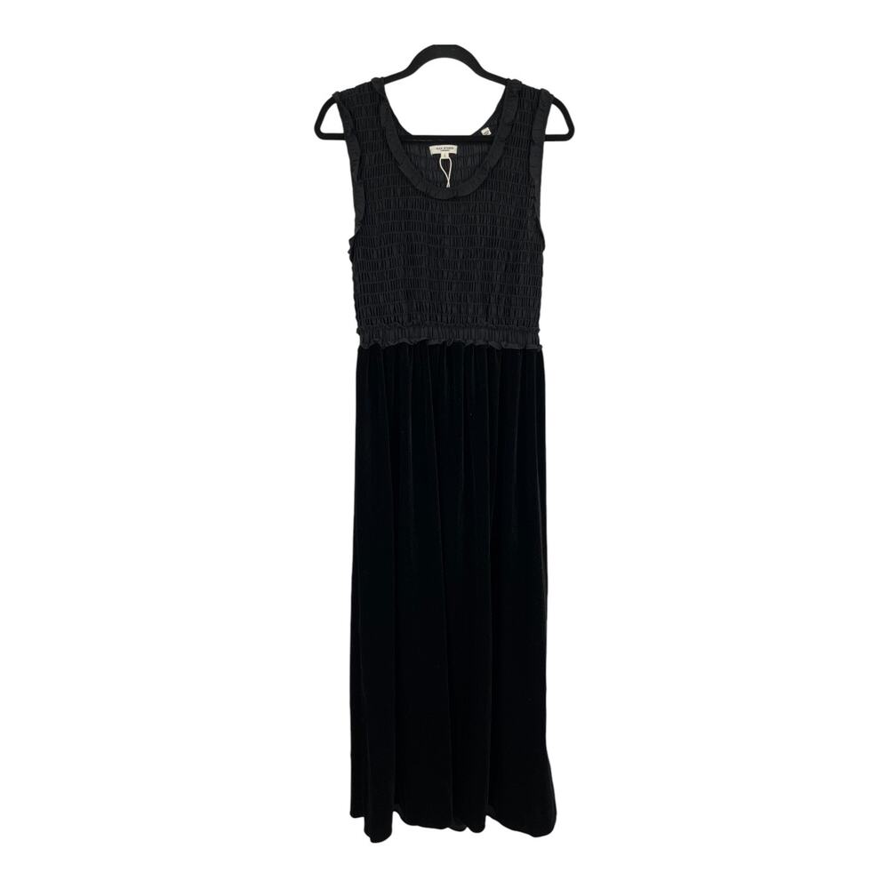 Max Studio dress textured Georgette & velvet maxi black Large L